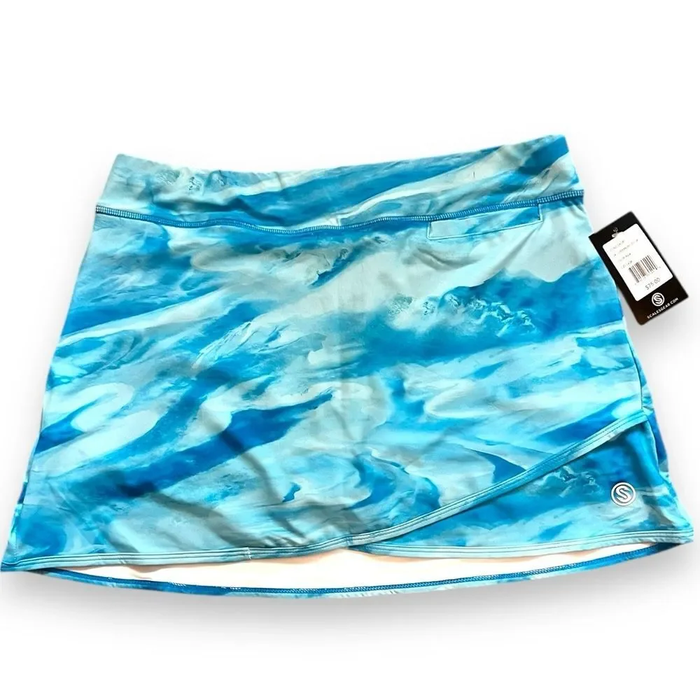 NWT Scales Blue Marble Women's Iconic Skort/Skirt Color Aqua Size Large Athletic